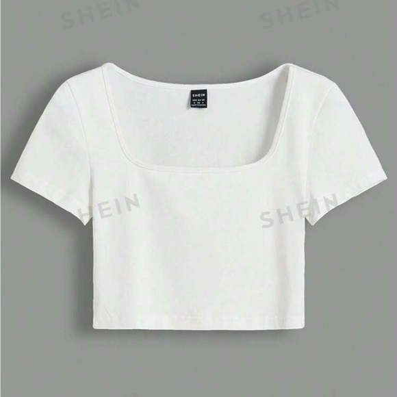 Medium SHEIN Basics Square Neck Solid Crop Tee - Picture 1 of 3